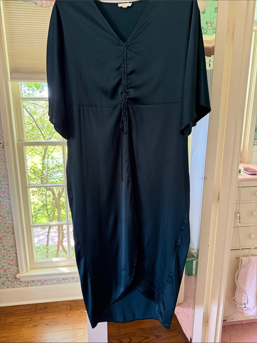 Elan Dark Teal V-Neck Midi Dress